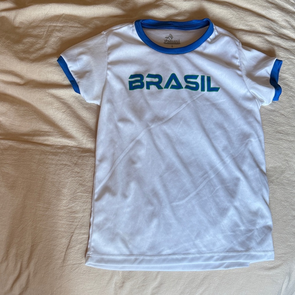 White and Blue Brasil T-Shirt (baby tee)
